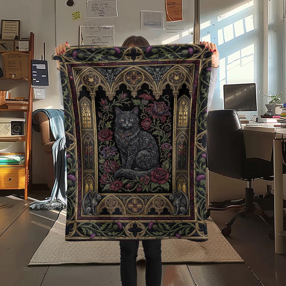 Cat Gothic Print Flannel Blanket, High quality Comfortable for All Seasons, Home Decor, Warmth and Comfort, Perfect for Christmas Gifts07