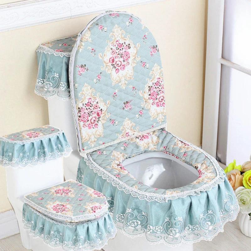3 sztuk/zestaw koronkowy haft odpinany nakładka na sedes tkanina pyłoszczelna miękka deska sedesowa poduszka z pierścieniem dekoracja wnętrz nakładka na toaletę
