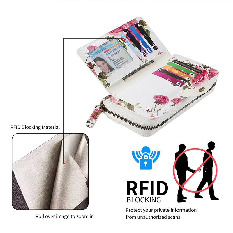 POLA Style 003 For iPhone 15 Pro TPU+PU Phone Cover Detachable 2-in-1 Flower Printed Phone Case with Wallet,Strap