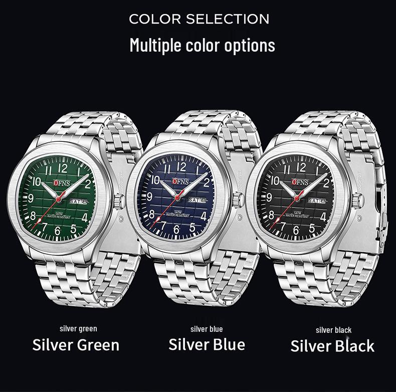 OFNS Men's Dual Calendar Quartz Watch - Business Waterproof Steel Strap Wristwatch.