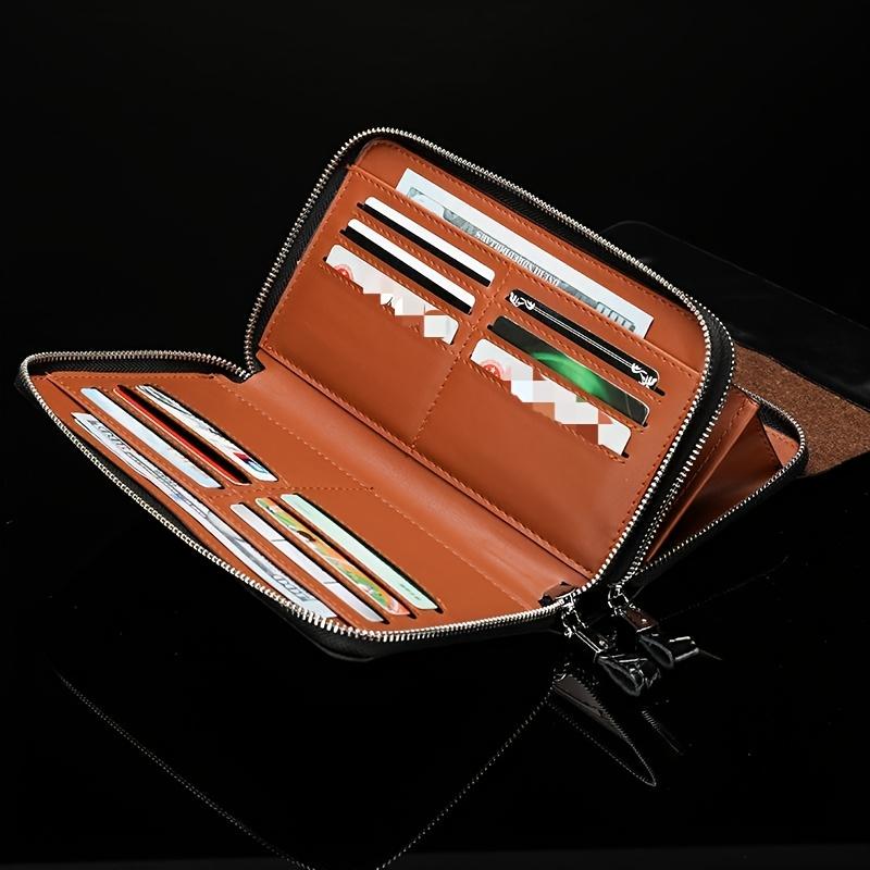 Genuine Leather Men's Wallet Crocodile Texture Business Card Holder Luxury RFID Blocking Slim Bifold Zipper Clutch Pouch
