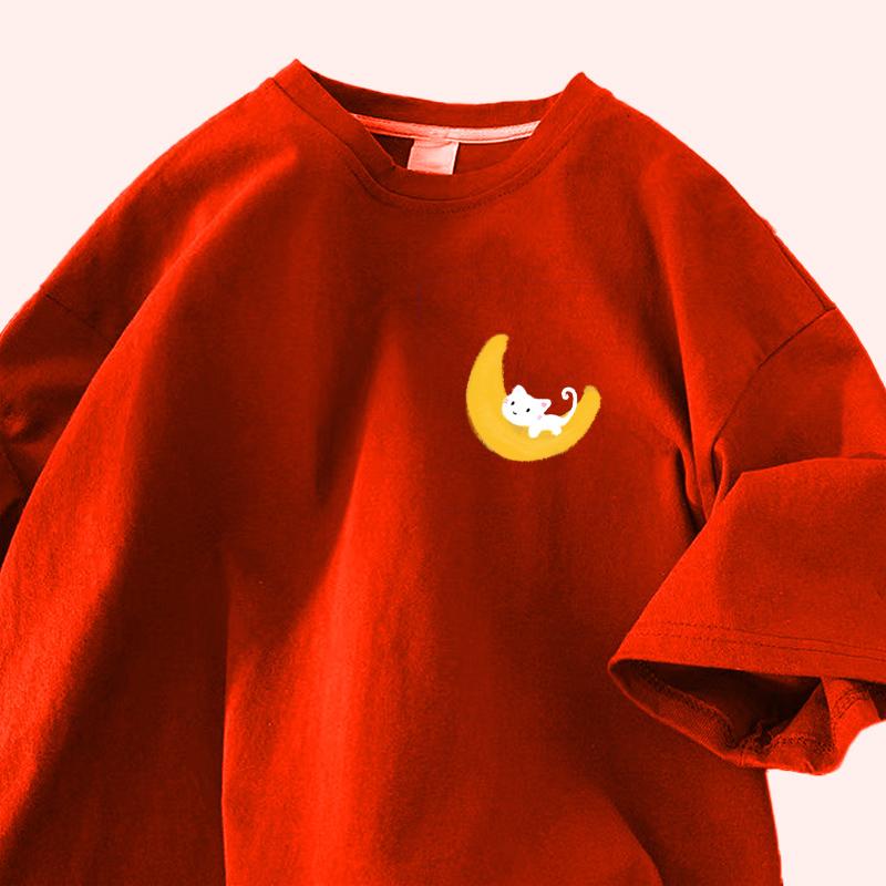 Cotton Short-sleeved T-shirt Female Summer Korean Version of The Loose Round Neck Printed Tops Trend Women's