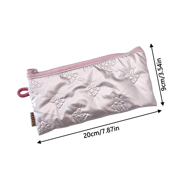 Sweet Quilted Bow Love Flap Pencil Case Organizer Coin Purse  Girly Cosmetic Bag Women Portable Sundries Storage Bag Gift