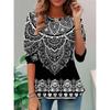 Women's Casual T-shirt 3D Printed Ethnic Style Vintage Prints Round Neck Retro Elegant Long Sleeves Women's Fashion Pullover Long Sleeve Tops