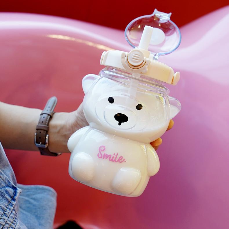 Internet Celebrity Bear Water Cup Summer High Value Large Capacity Bear Belly Cup Strap Portable 1000ml Straw Cup