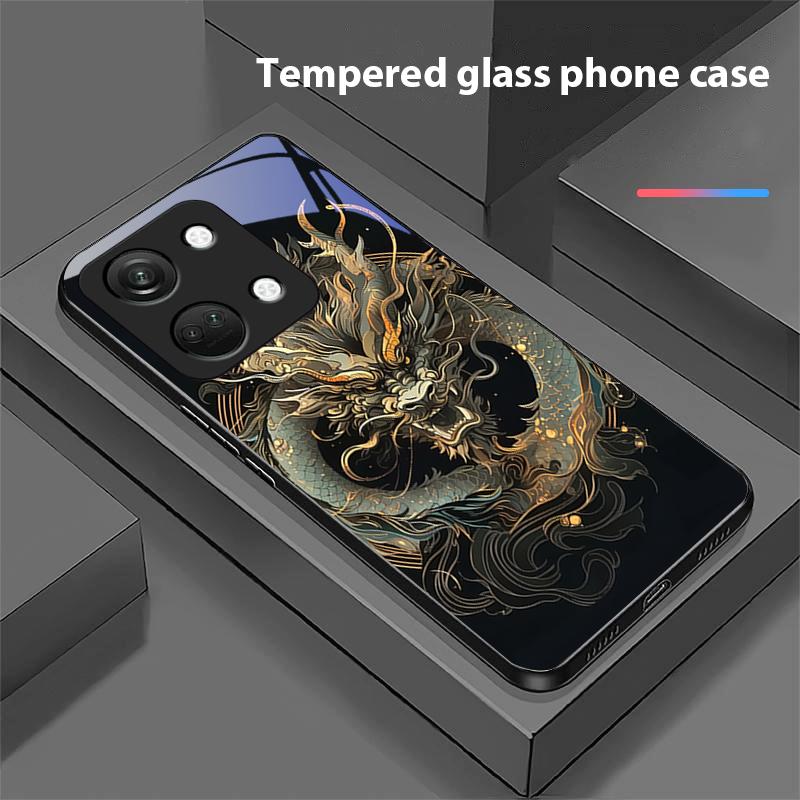 Chiński Smok Wiatru Dla OnePlus Nord 3 5 6T 7 Pro 8 12 10T Reno8 Lite 5G 10R Nord N30 Twarda Obudowa Szkło Hartowane Etui na Telefon Czarne