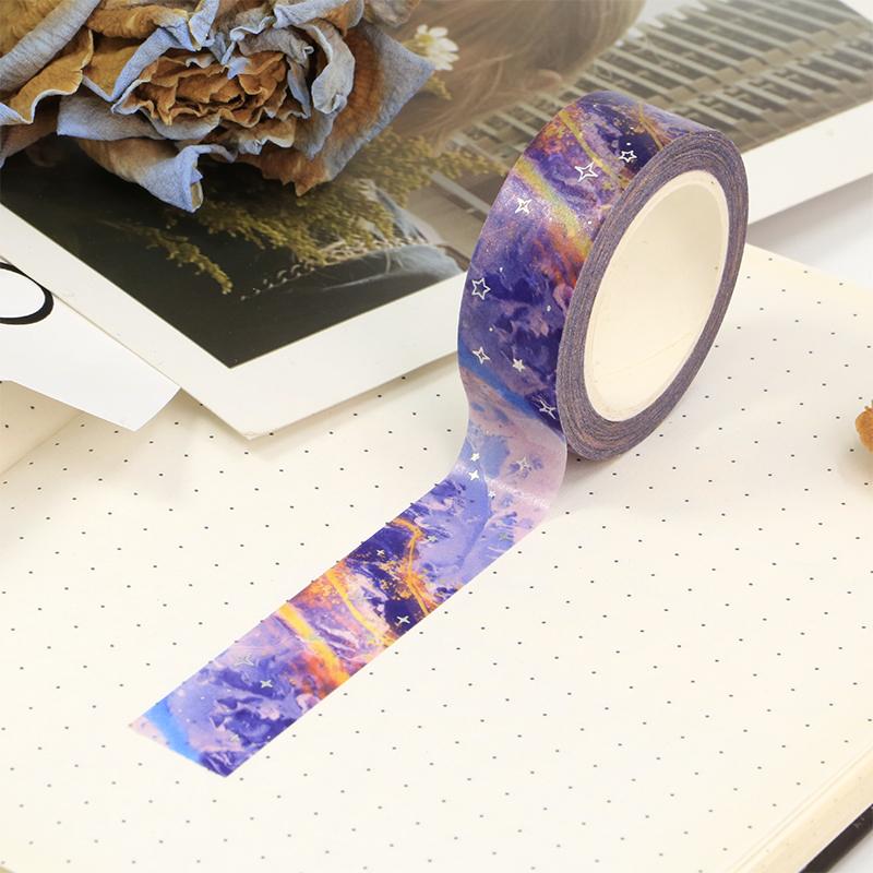 2023 NEW 1X 10M Decor Colorful Galaxy Cloud Silver Stars Washi Tape Set for Scrapbooking Planner Masking Tape papelería kawaii