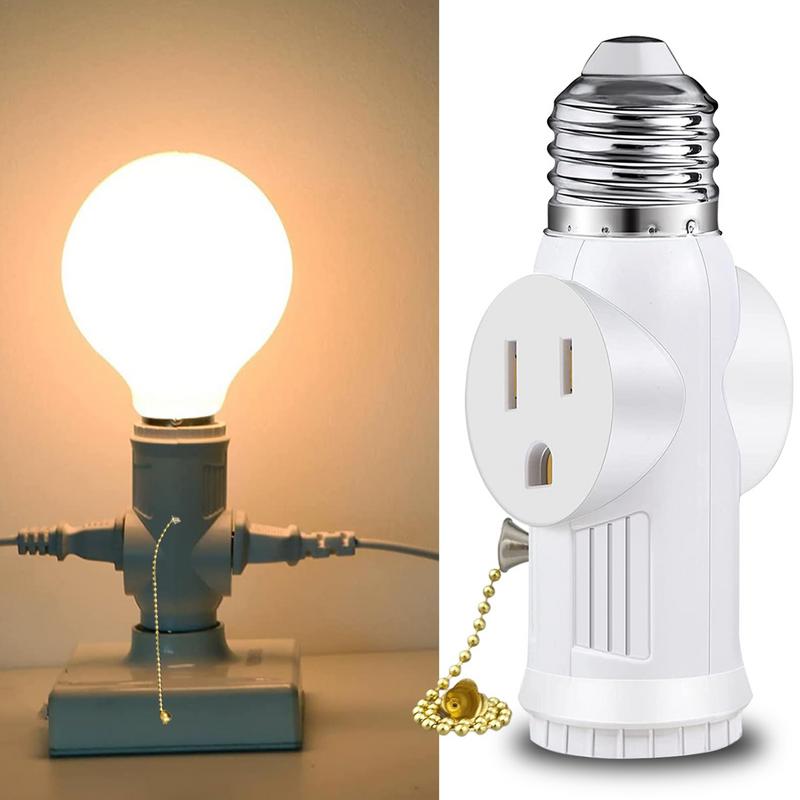 Weiße/schwarze E26-Glühbirnenfassung mit Zugschaltern auf beiden Seiten, kompatibel mit 2-poligen Steckdosenverteilern