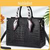 Handheld Crossbody Womens Bag With Crocodile Embossed And Silk Decoration Scarf