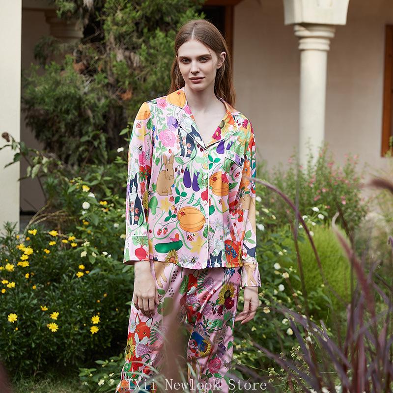 Fashion Comfortable  Pajamas Women's High-end Sense  Style Lapel Spring and Summer Long Sleeve Home Suit