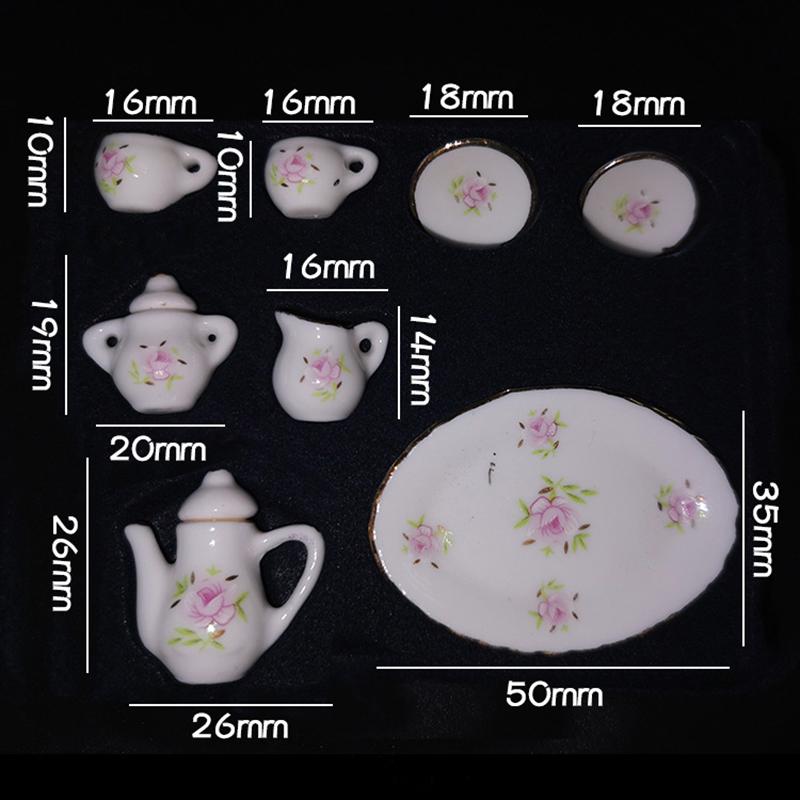 1 Set 1/12 Dollhouse Miniature Flower Patten Porcelain Coffee Tea Cups Ceramic Tableware Dollhouse Kitchen Accessories