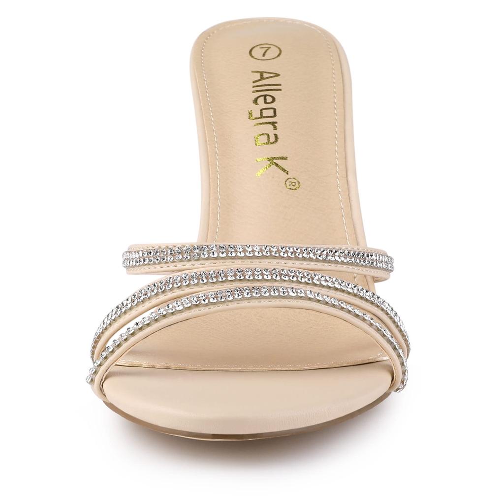 Allegra K Women's Open-Toe Mules with Rhinestone Decoration and Stiletto Heels, Beige, Size 25.0cm