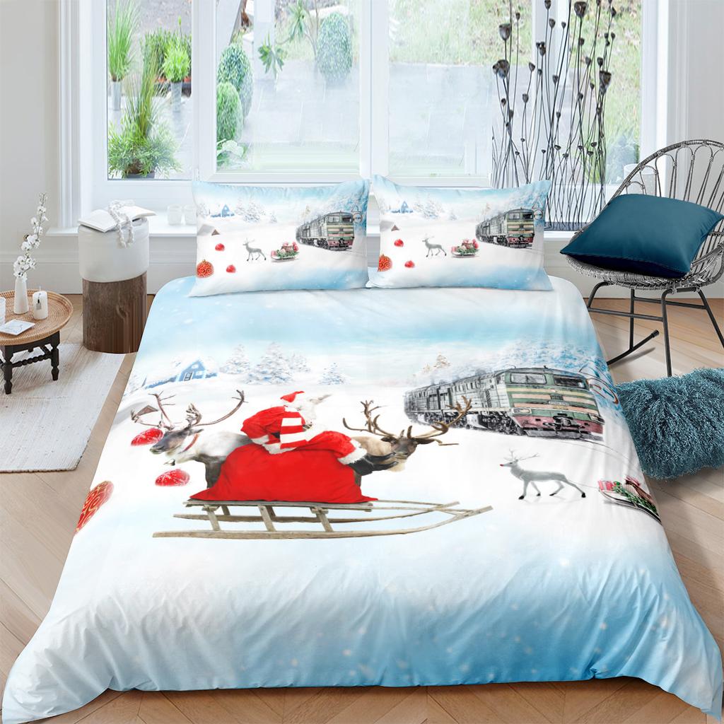 Santa Elk 3D Digital Printing Three-Piece Quilt Cover Sheet Grinding Quilt Cover
