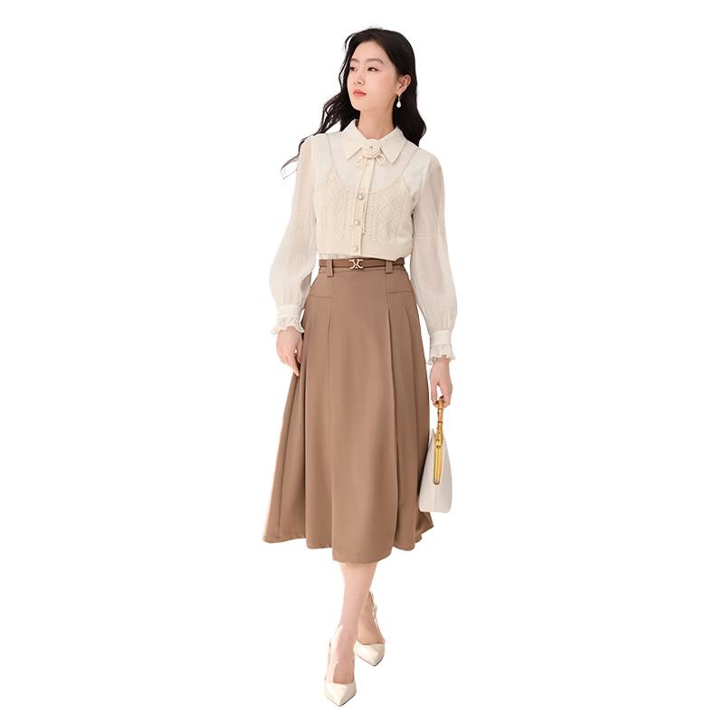 

Xiangying Women s Beige Two-Piece Shirt & Camisole Set L