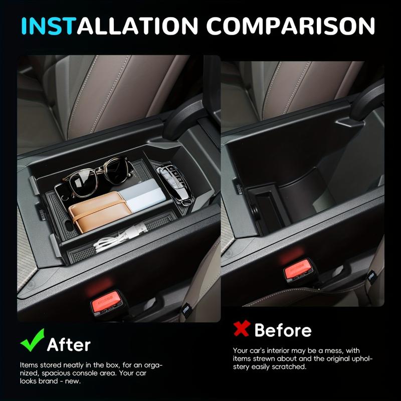 For BMW X3 2025 Center Console Armrest Organizer Tray Durable ABS Black Storage Box with Divider Car Interior Accessories