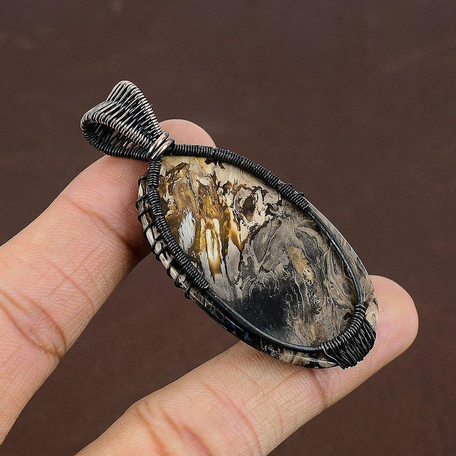 Plume Root Jasper Handmade Copper Wire Wrap Jewelry Pendant 2.56" K4e07