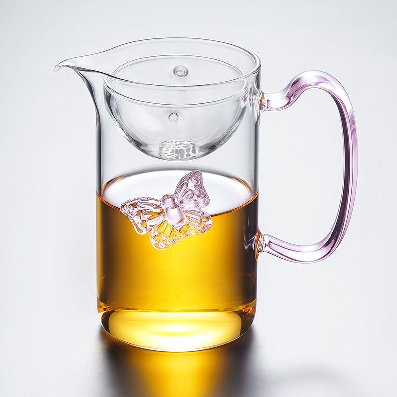 Butterfly Love Flower Glass Fair Cup High Temperature Resistant Small Green Orange Rotating Filter Glass Color Handle Household Happy Cup