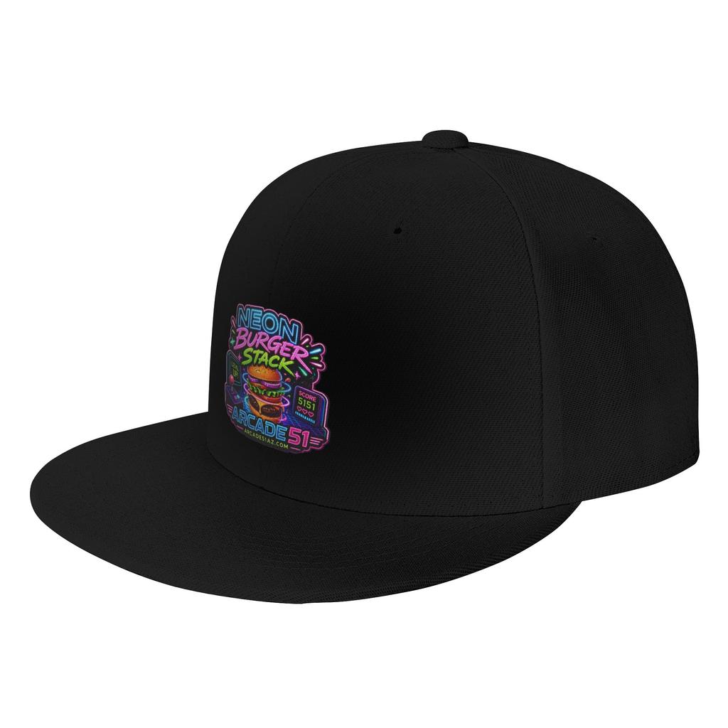 Fashion Arcade Neon Burger Stack Flat Brim Sun Hat Vintage Distressed Caps