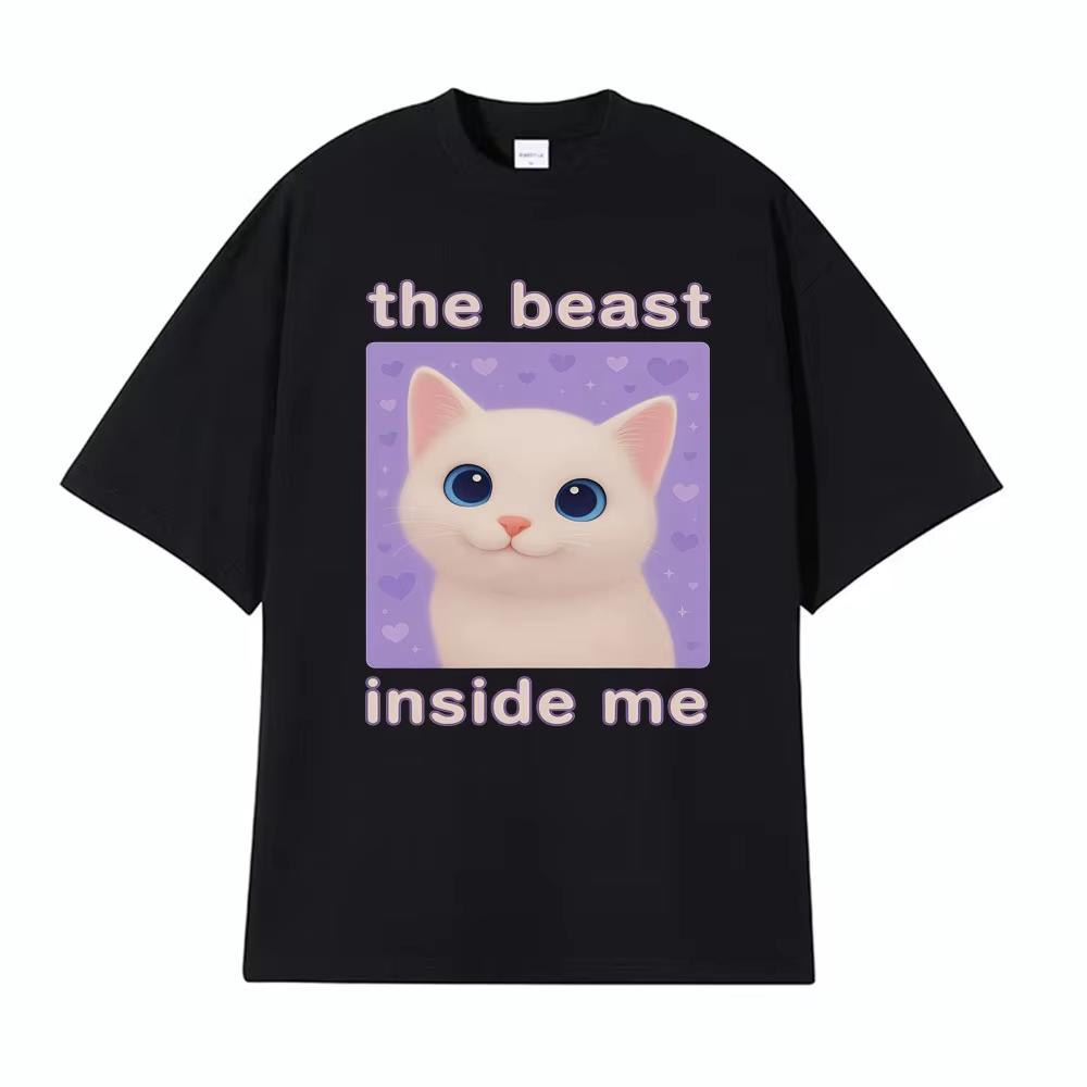 

The Beast Inside Me Funny Cursed Cat Meme T Shirt Men Women s Fashion Casual 100% Cotton T-shirts Summer Comfort Cartoon T-shirt S разноцветный