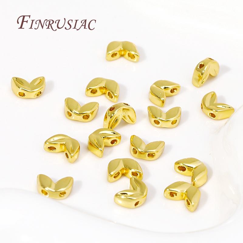 18K Real Gold Plated Wheat Shape Spacer Beads Metal Double Holes Bead For Necklaces DIY Supplies,Loose Beads Separators Wholesal