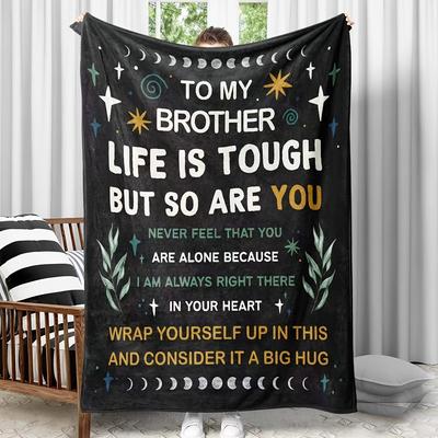 1pc Flannel Throw Blanket for Brother - Heartfelt Birthday Gift with Inspirational Message, Stars & Moons Design, Soft All-Seaso