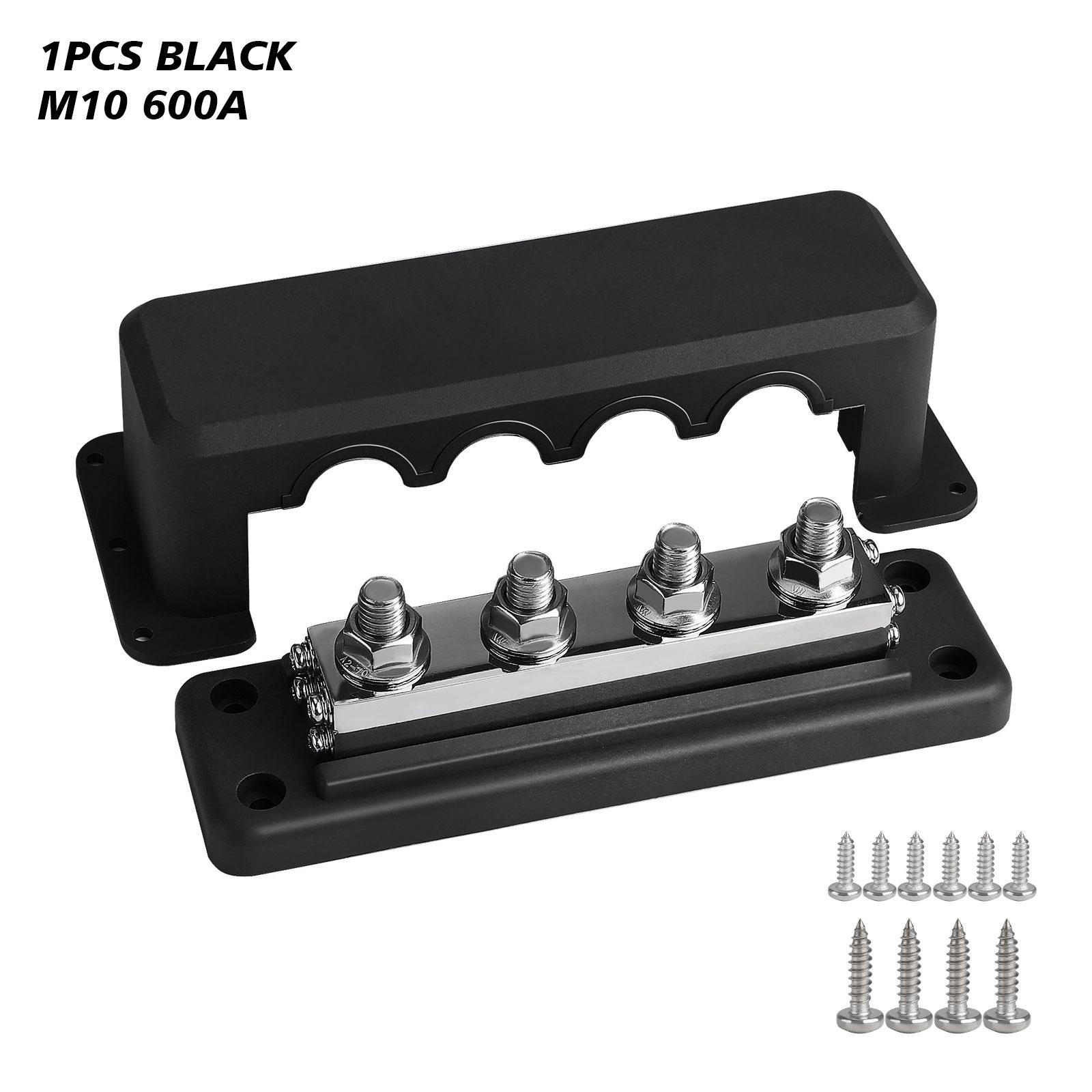 

4 Post Power Distribution Block M10 with Cover 24V 600 Amp Rating Bus Bar Pair for Automotive RV Truck Boat Vehicle Use