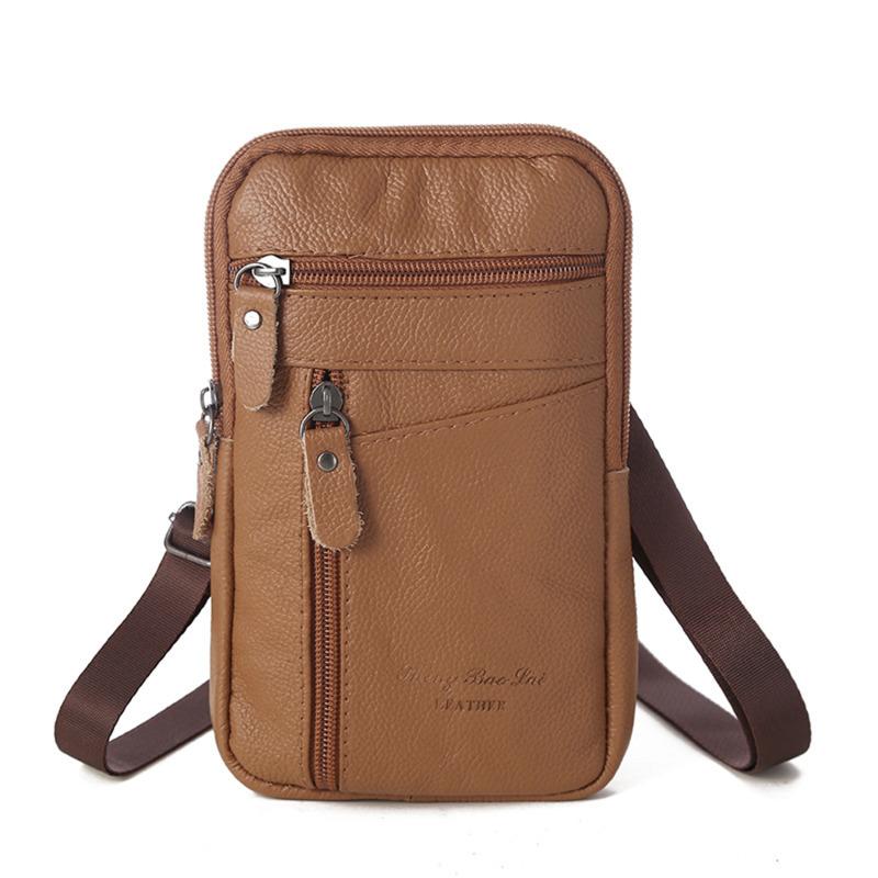 

Leather Waist Bag Men s Mobile Phone Bag Wearing Belt Outdoor Sport One Shoulder Small Bag Doing Business Crossbody Bags