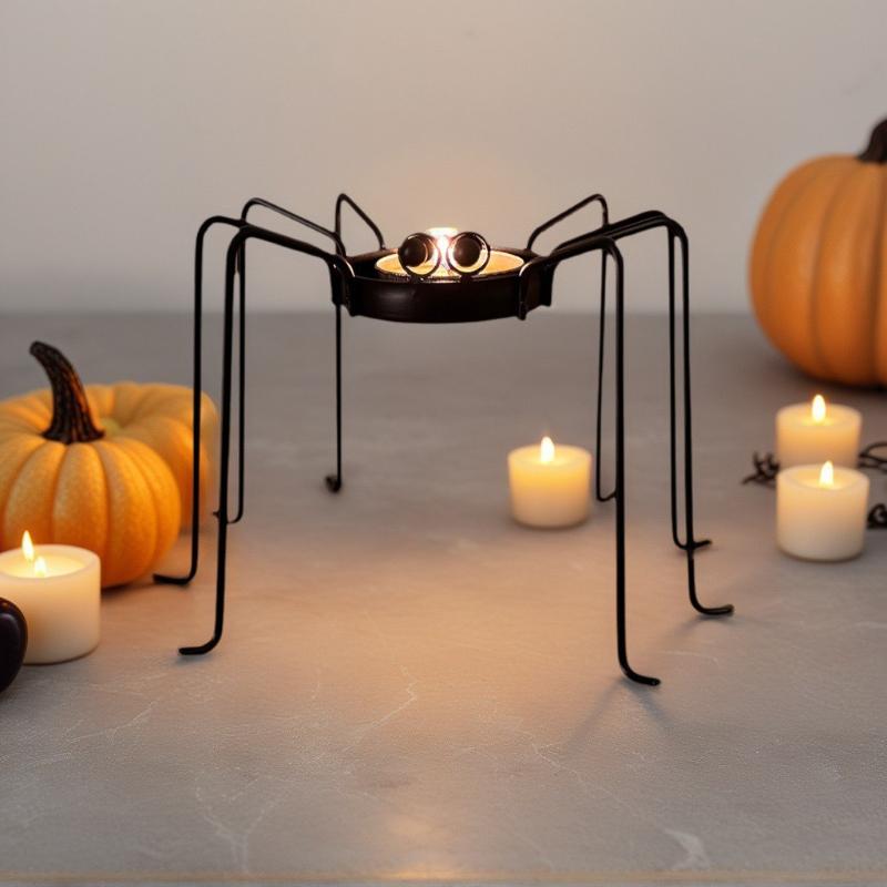 Schwarzer Spinnen Halloween Teelicht Kerzenhalter, Innen- und Außendekorationen für Party-Tisch, Küche, Kamin, Schreibtisch und Auslage