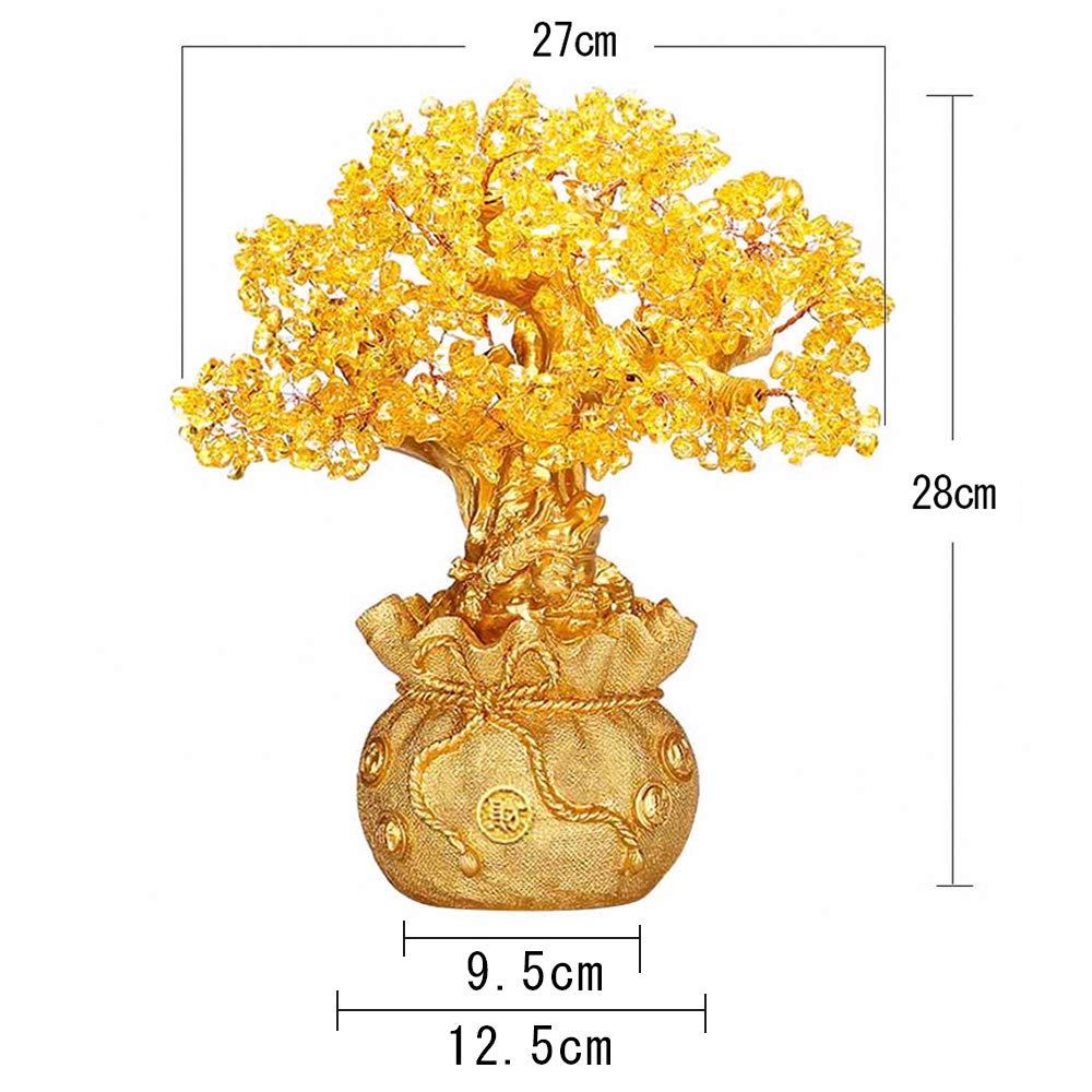 MYONEEN Money Tree Feng Shui Interior Good Business Power New Present Golden (Citrine) - Item, Decor, Fortune-Bringing, Luck, Prosperity, Stone, Gift,