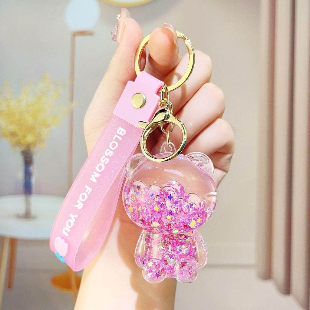 Creative Candy Bear Oil-Filled Keychain with Flowing Sand Pendant