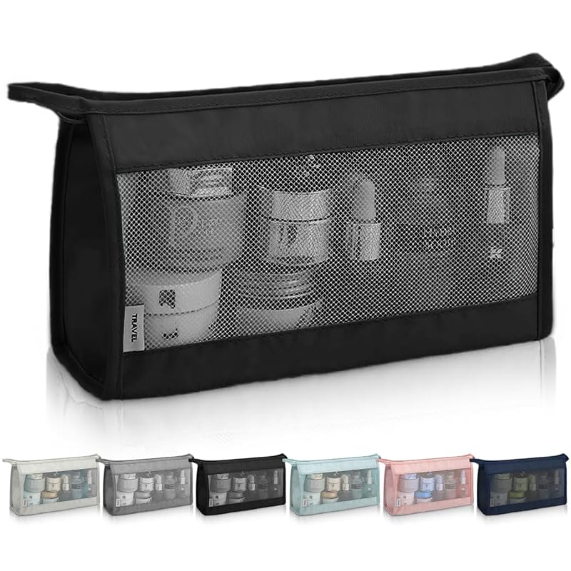 [Featured In Magazines! Self-standing and See-through] Travel Pouch Mesh Pouch Toiletry Pouch Mesh Hanging Foldable Compact Lightweight Cosmetic Pouch