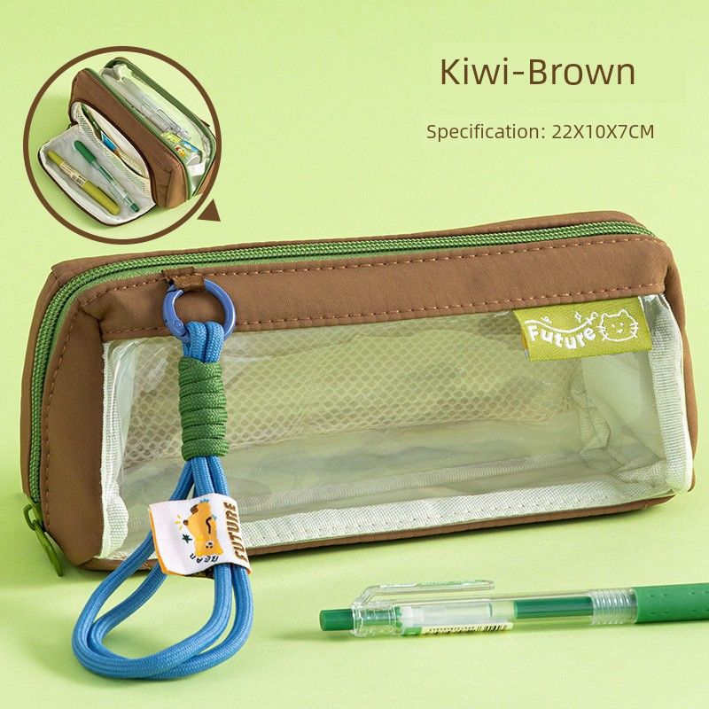 

Grade Three Class Two Satchel Large Capacity American Pencil Case Good-looking Student Only Women s Transparent Super Hot Stationery Case Pencil Case Kiwi-Brown