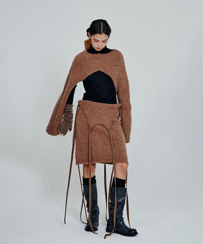Deoaeteus Strap Detail Knit Mini Dress_Brown