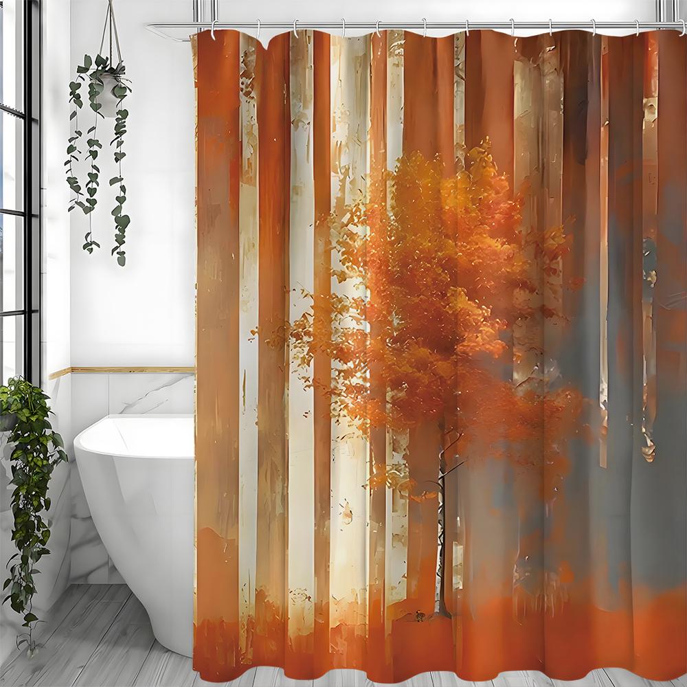 Orange Tree Printed Shower Curtain, Waterproof Shower Curtain with Hooks, Bathroom Decorative Accessories Shower Curtain, Waterp