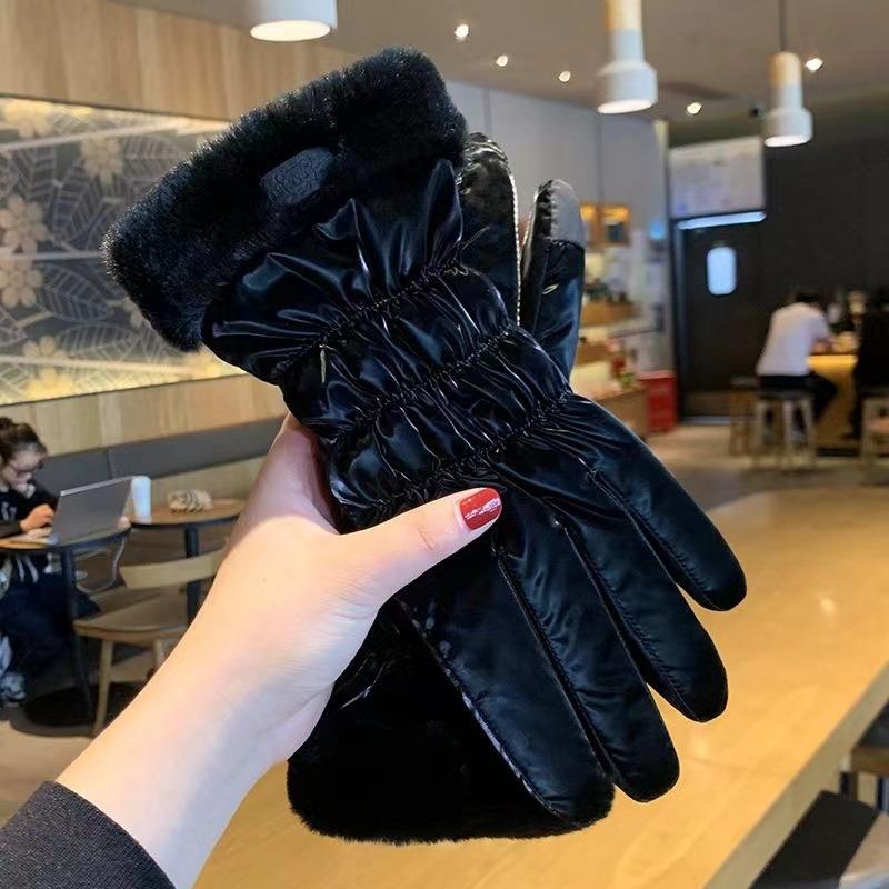 Gloves Winter Ladies Warm Cute Touch Screen Riding Electric Car Cold Plus Velvet Thickened Windproof Cotton Gloves
