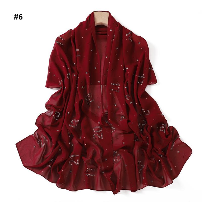 Rhinestone Arabic Numerals Beads Bubble Chiffon Hijab Shawls Women Wrap Elastic Muslim Full Cover Islam Foulards Bonnet Headband