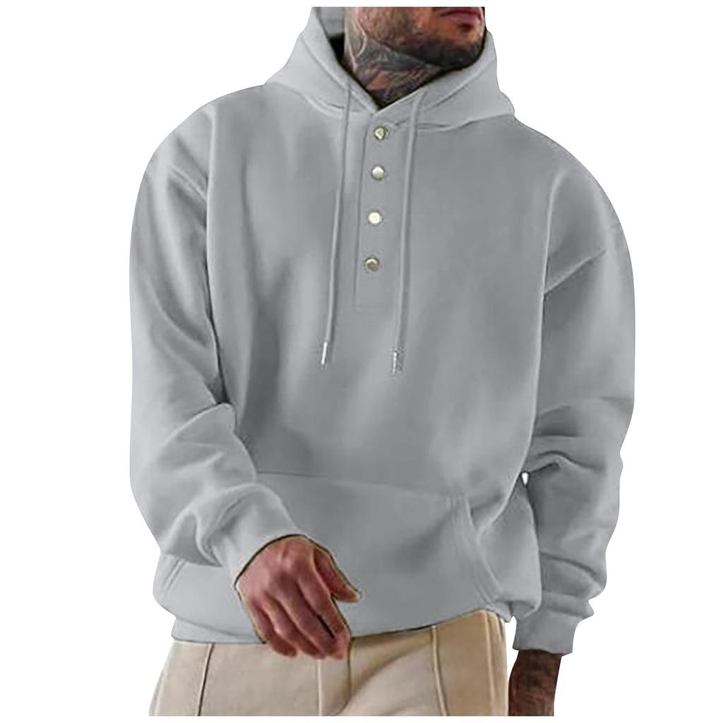 Men's Solid-color Pocket Button Long-sleeved Daily Casual Sweatshirt