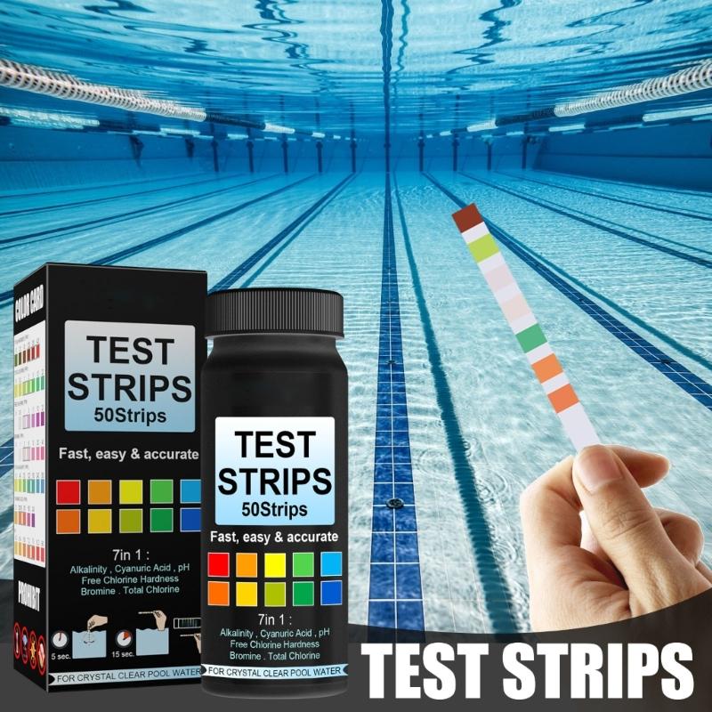 7 In 1 Pool Water Test Strips For Chlorine Hardness Cyanuric Acid With 50 Strips Quick Accurate Result For Swim Pool