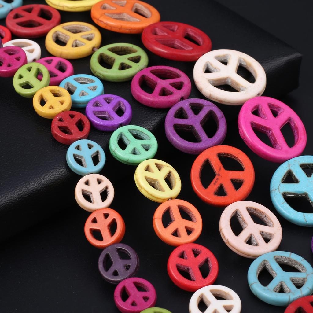 1Strand, Natural Stone Beads, Fashion Peace Symbol Synthetic Turquoise Loose Spacer Beads for Jewelry Making DIY International Day of Peace Craft Gift