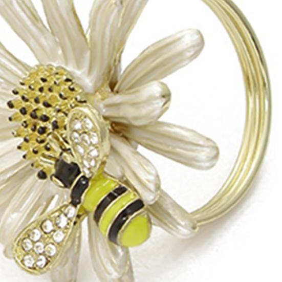 4Pcs Napkin Rings Adorable Anti-rust Alloy Spring Flower Bee Painted Napkin Buckle for Party