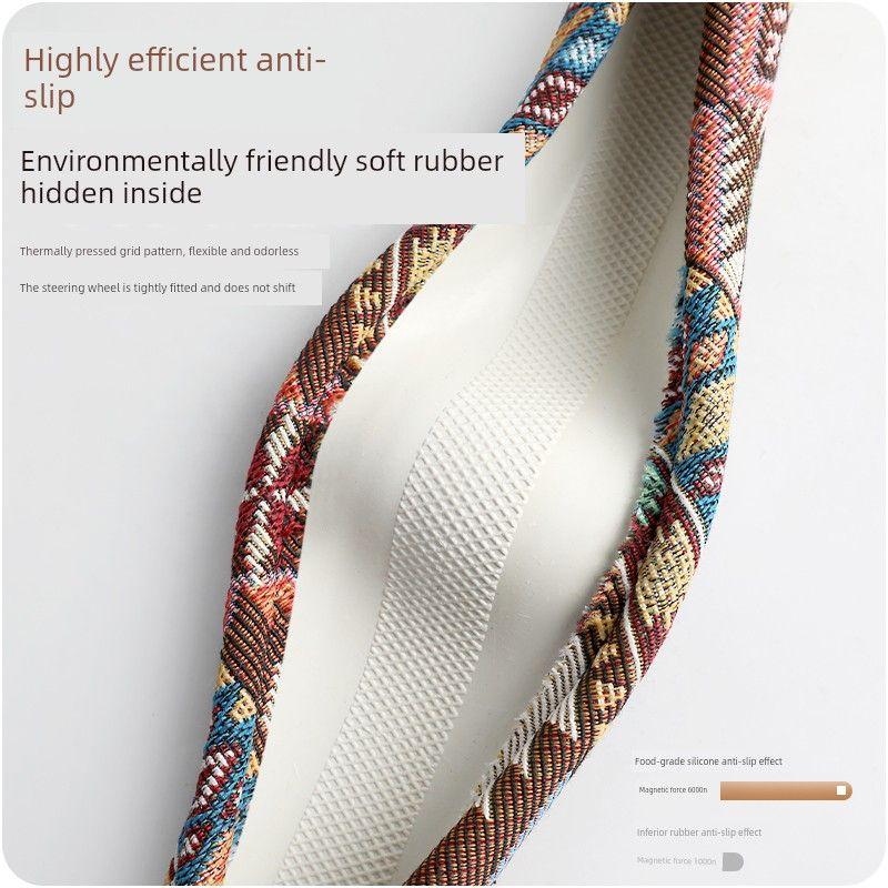 Ethnic Style Cotton and Linen Car Steering Wheel Cover, Universal for All Seasons, Non-Slip Handle Cover, Women's Cartoon Summer Fabric