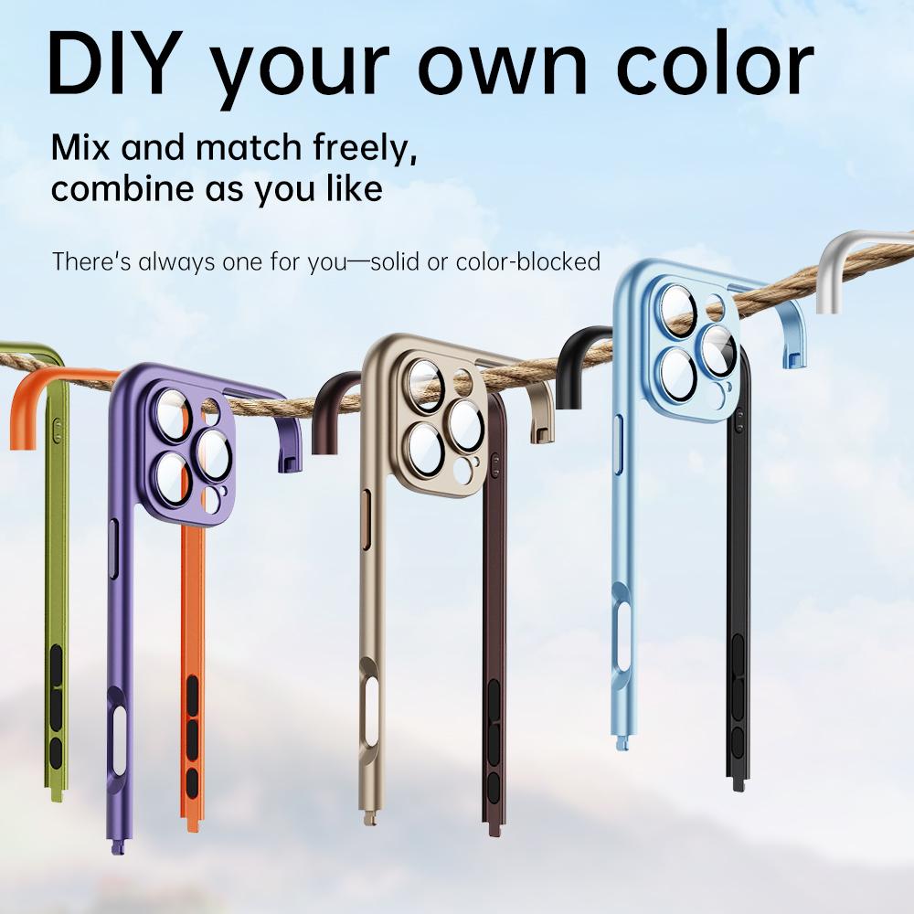 Slim Matte Frame With Glass Lens Protection Case For iPhone 16 15 14 13 12 Pro Max Plus Hollow Back Panel Cooling Bumper Cover