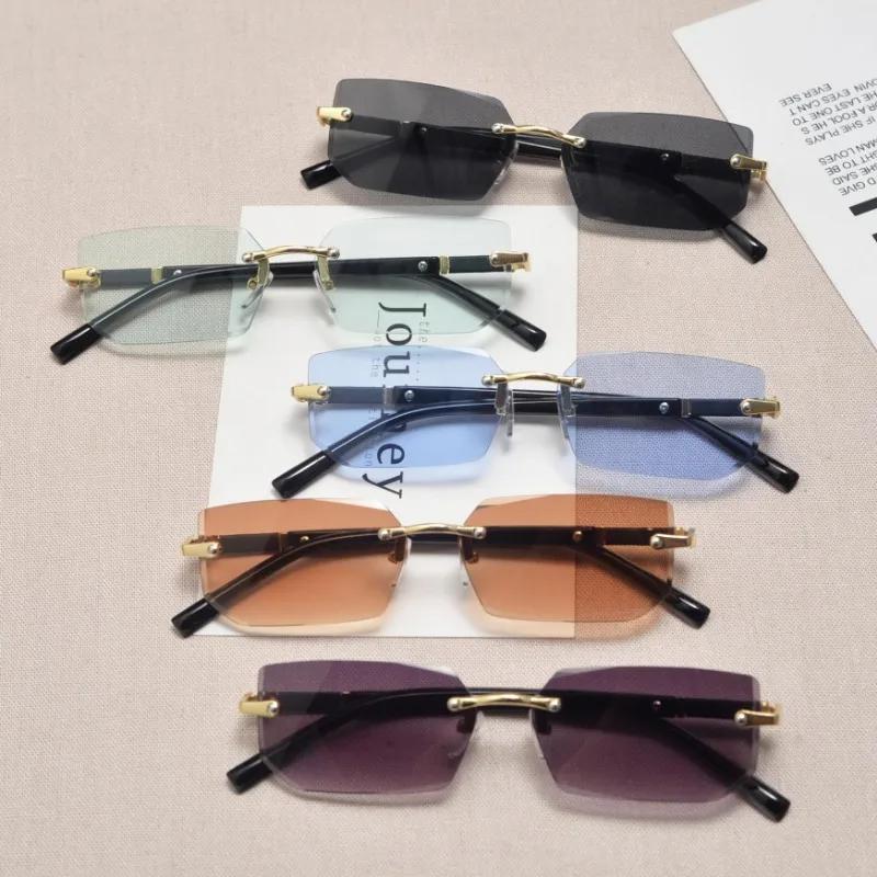2PCS Retro Rimless Sunglasses New Women's Sun Glasses Frameless Glasses Unisex Freely Paired with Icy Summer Days UV400 Eyewear