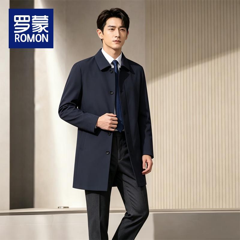 ROMON Men's Mid-Length Business Casual Trench Coat