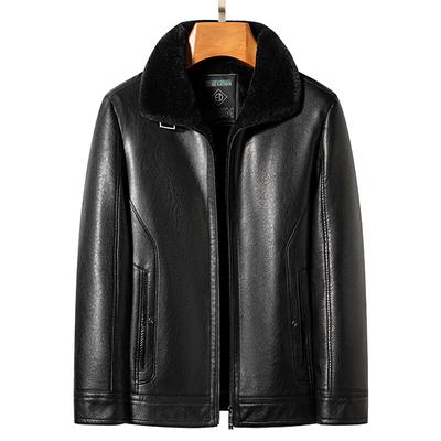 Autumn and Winter Men's High End Natural Leather Coat Lamb Fur Collar Middle Aged and Youth Jacket Business Casual Wear
