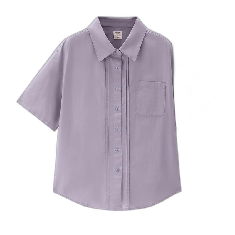 GIORDANO Женская рубашка из чистого хлопкового поплина с коротким рукавом L