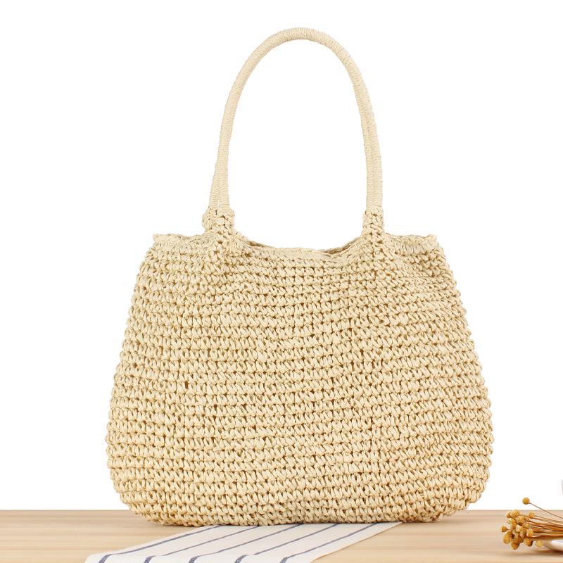 

Woven Solid Color Pleated Shoulder Bag: Handcrafted Vacation & Commute Accessory бежевый