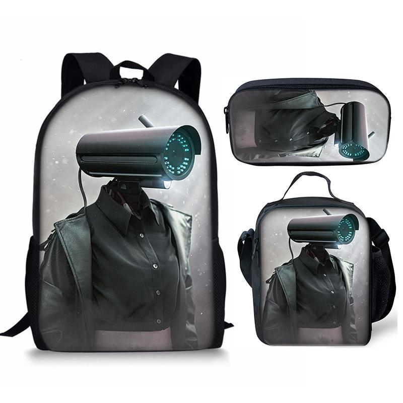 Hip Hop Populair skibidi Toilet Man 3D Print 3 stuks/Set leerling Schooltassen Laptop Dagrugzak Rugzak Crossbody Lunchtas Etui
