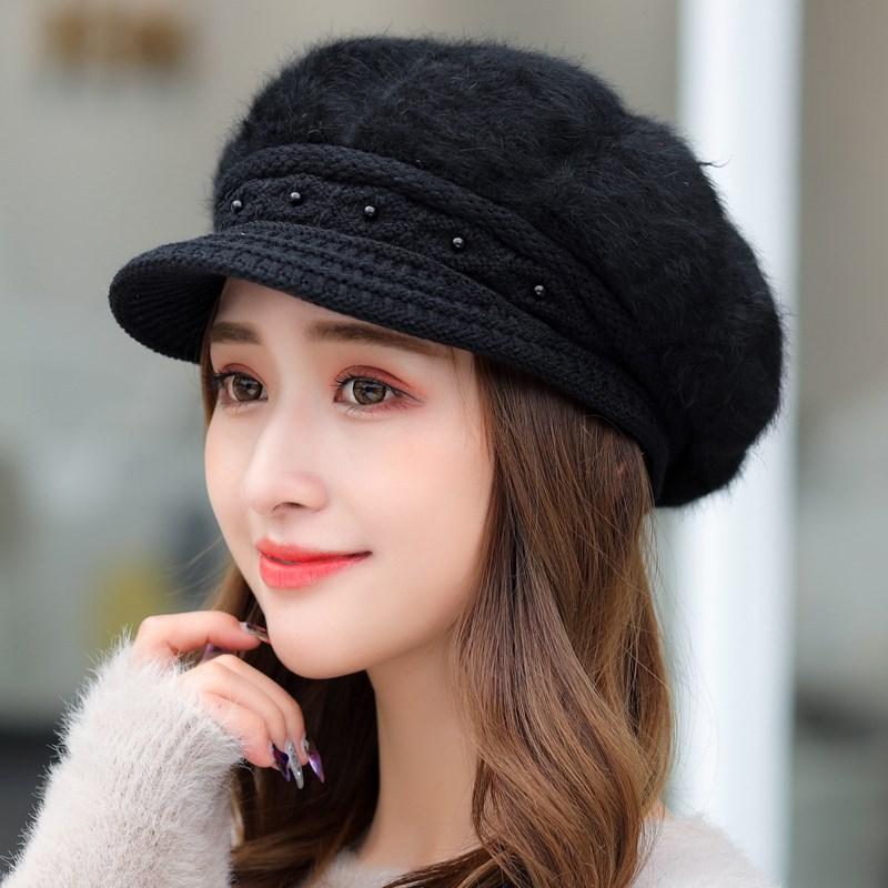 Mother's Hat Women's Autumn and Winter Fashion Versatile Velvet Thickened Ear Protection Warm Hat Rabbit Fur Knitted Wool Beret