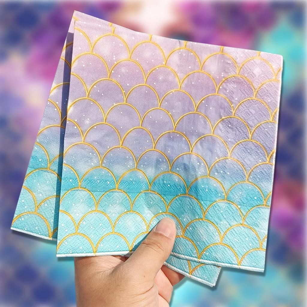 40 Pcs Mermaid Napk Paper Mermaids Themed Birthday Party Napk Mermaids Scales Pattern Napkin Mermaid Gender Reveal Party Decor